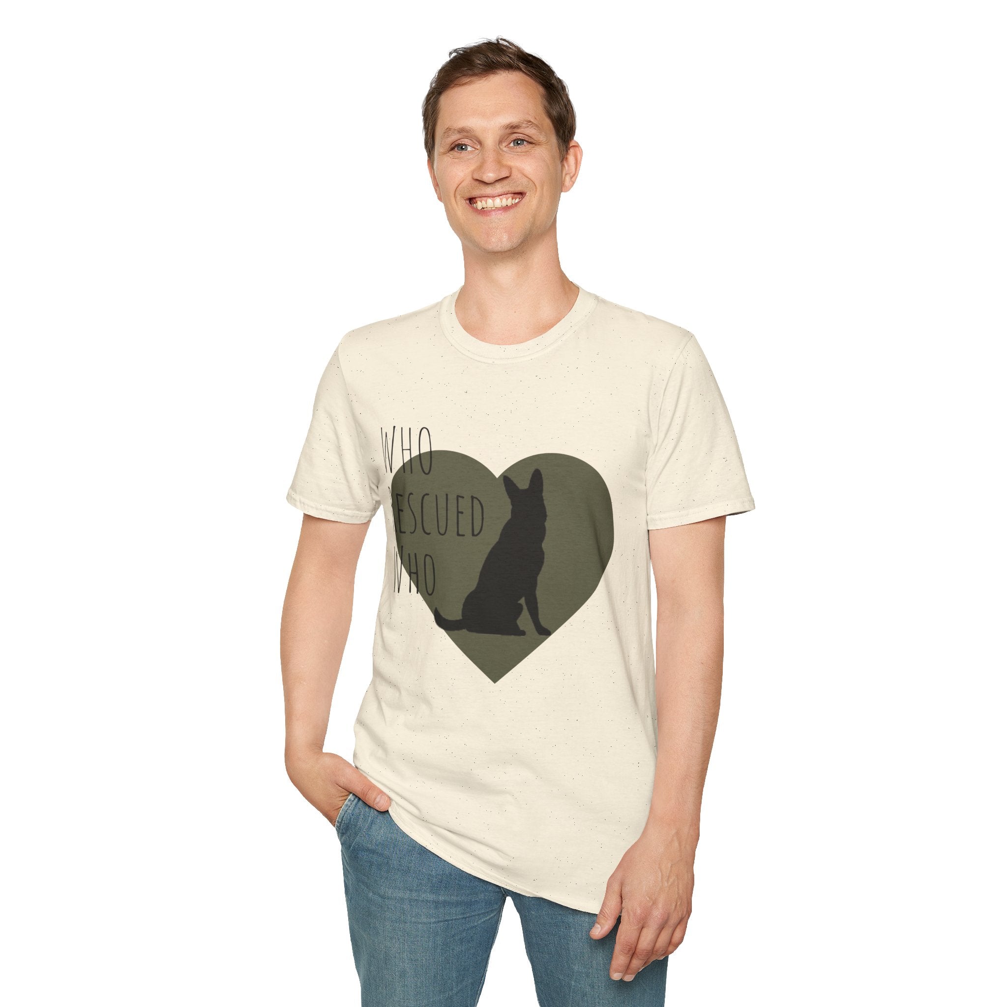 Rescue Dog Heart T-Shirt — "Who Rescued Who" Adoption Tee