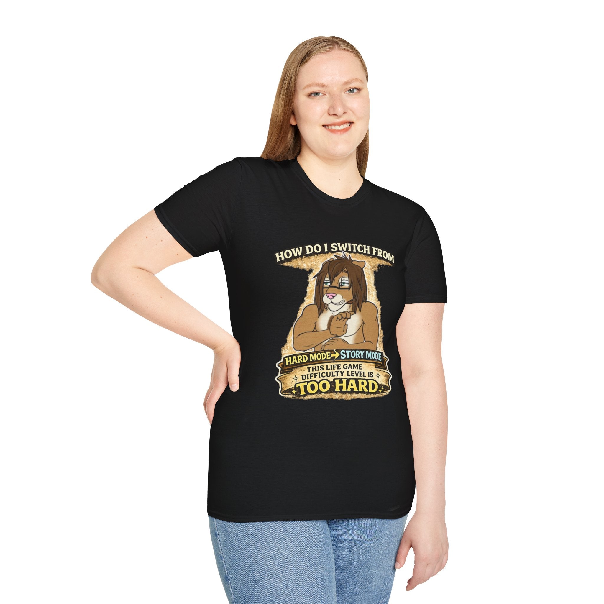 Gamer Lion T-Shirt — "How Do I Switch From Hard Mode" Funny Gaming Tee