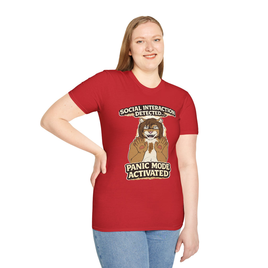 Panic Mode Activated T‑Shirt — "Social Interaction Detected" Funny Furry Graphic Tee