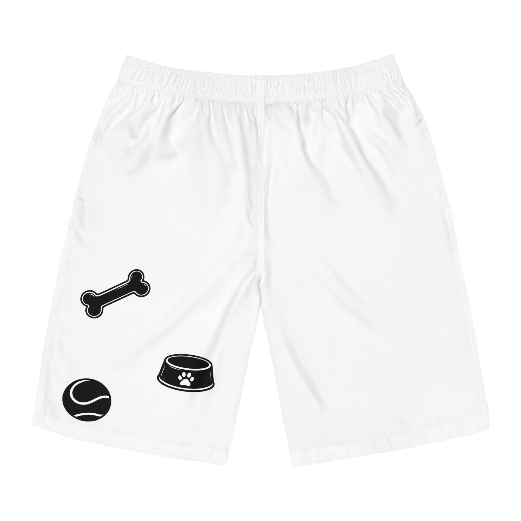 Dog Toy Pattern Mens Board Shorts | tennis ball bone food bowl