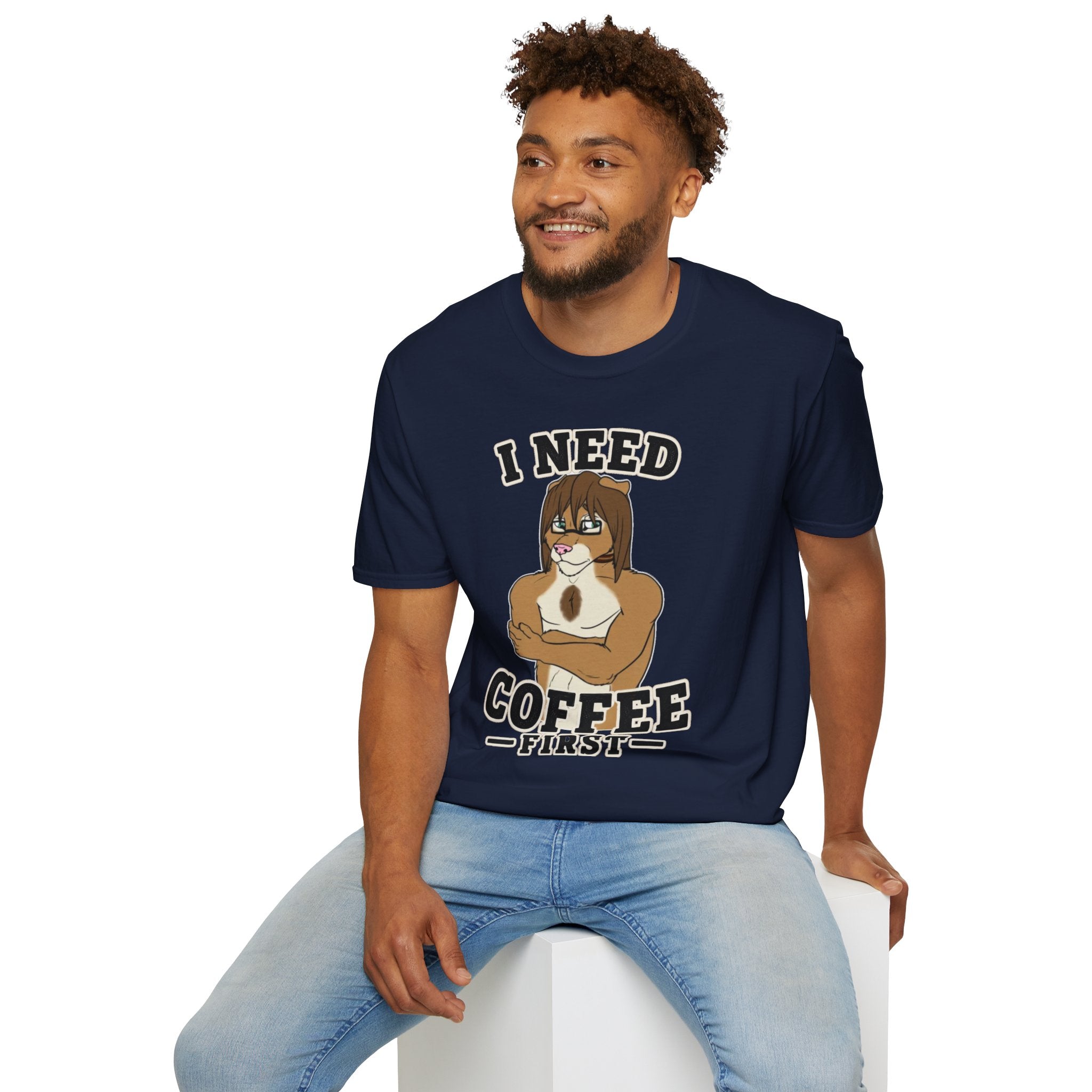 I Need Coffee First Lion Coffee Lover T-Shirt | Funny Furry Graphic