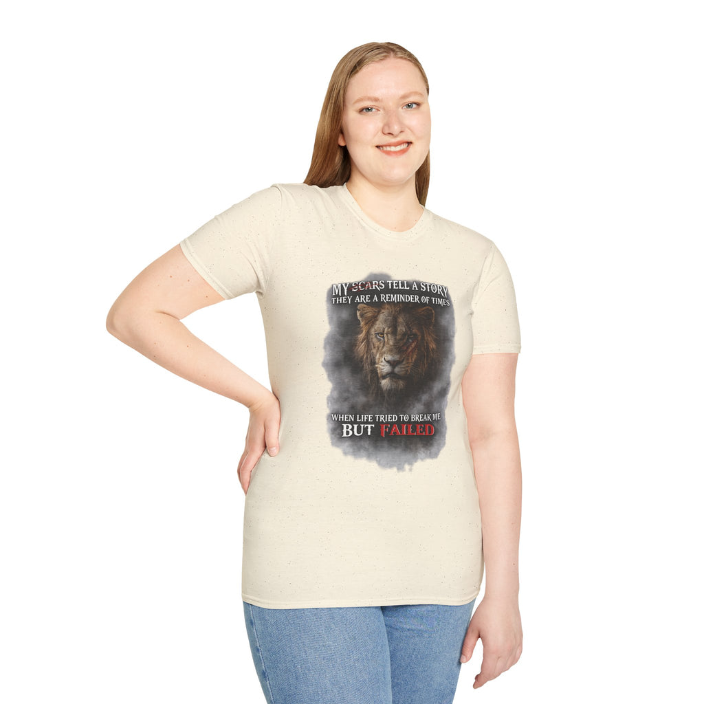 Lion Graphic T‑Shirt — "My Scars Tell A Story" Inspirational Tee