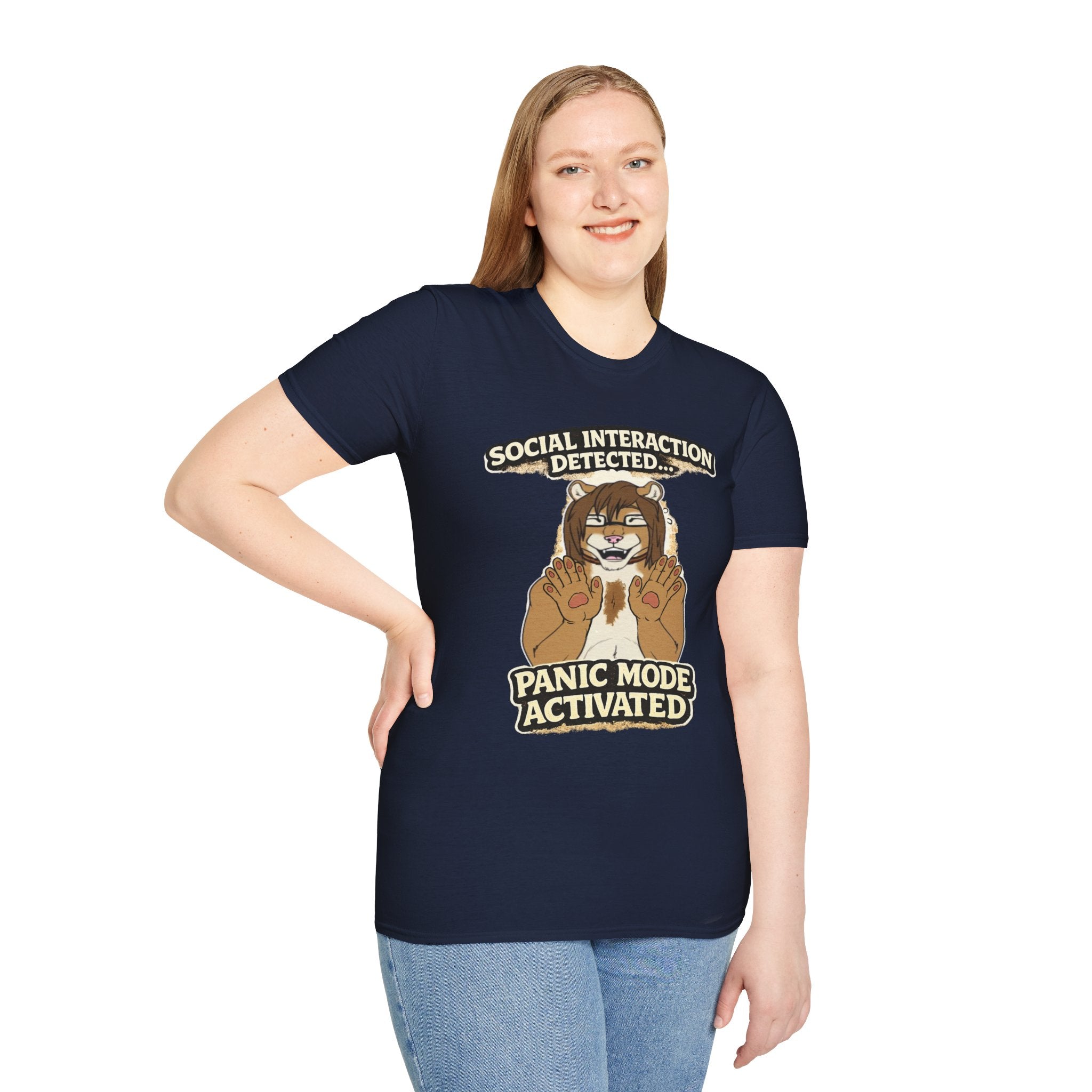 Panic Mode Activated T‑Shirt — "Social Interaction Detected" Funny Furry Graphic Tee