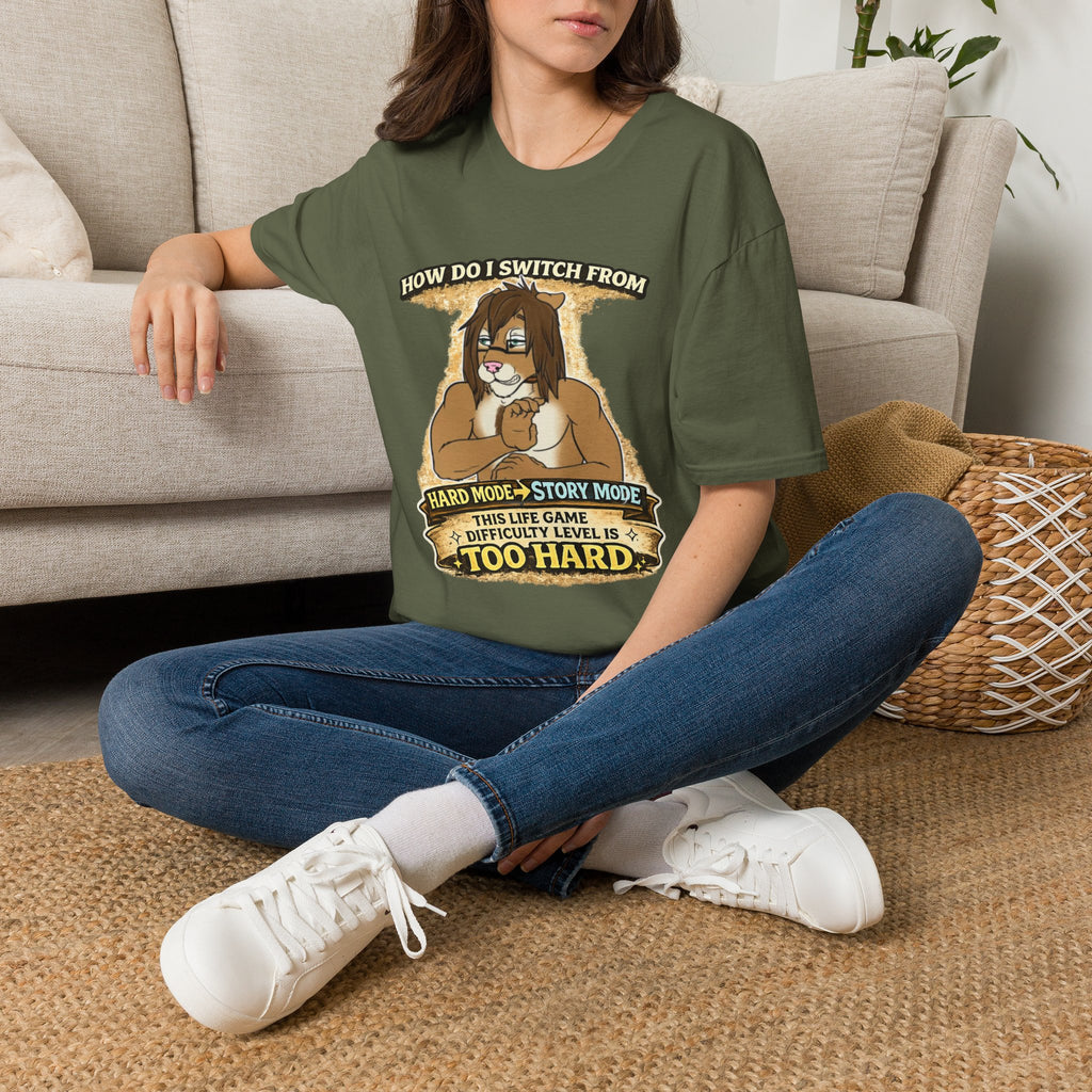 Gamer Lion T-Shirt — "How Do I Switch From Hard Mode" Funny Gaming Tee