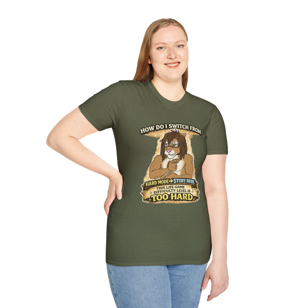 Gamer Lion T-Shirt — "How Do I Switch From Hard Mode" Funny Gaming Tee