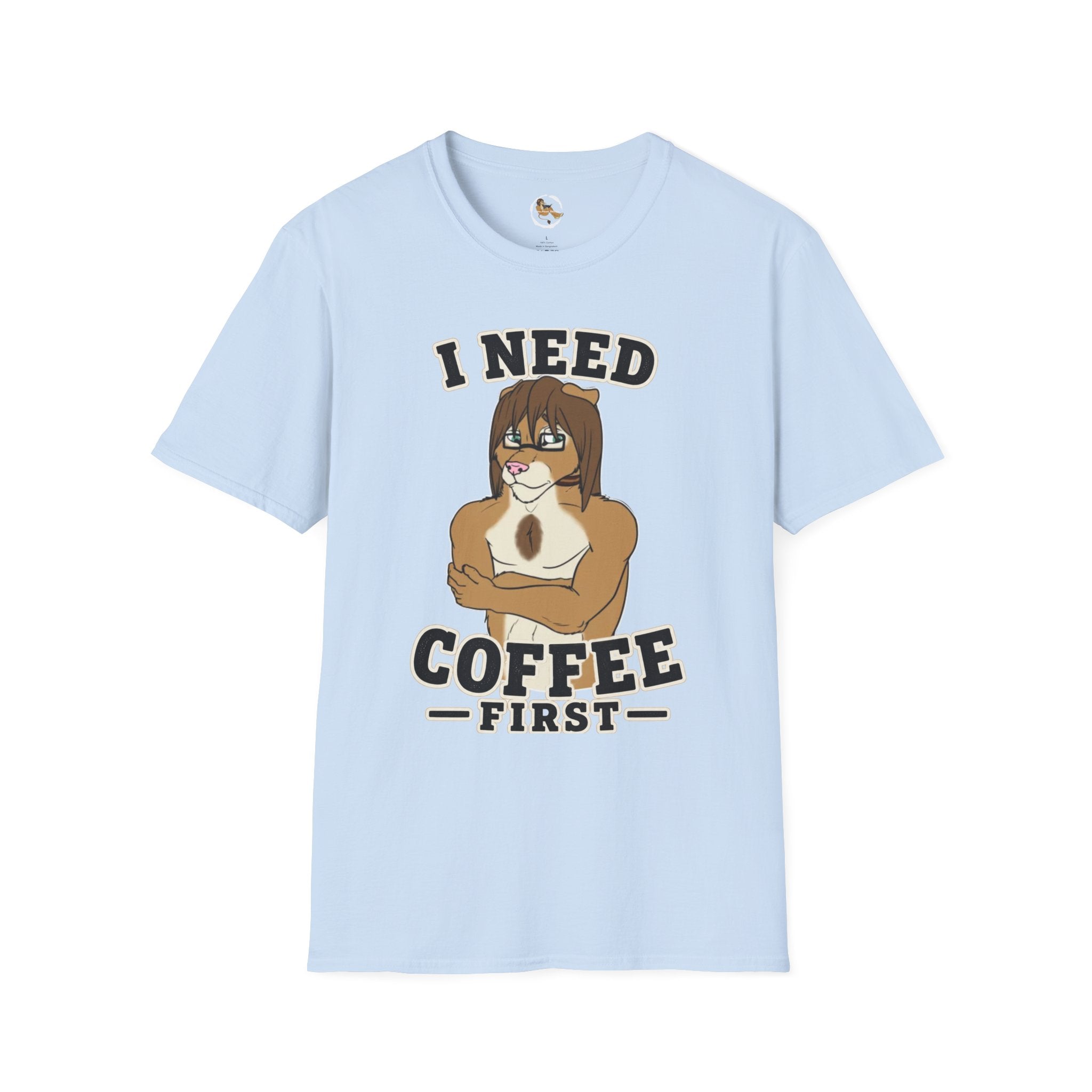 I Need Coffee First Lion Coffee Lover T-Shirt | Funny Furry Graphic