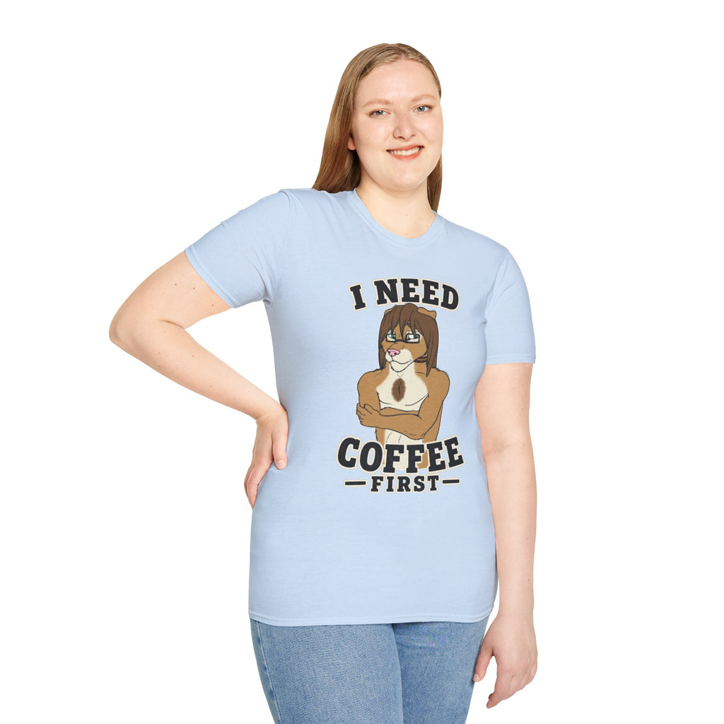I Need Coffee First Lion Coffee Lover T-Shirt | Funny Furry Graphic