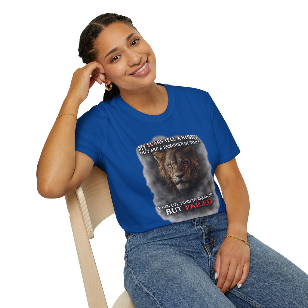 Lion Graphic T‑Shirt — "My Scars Tell A Story" Inspirational Tee