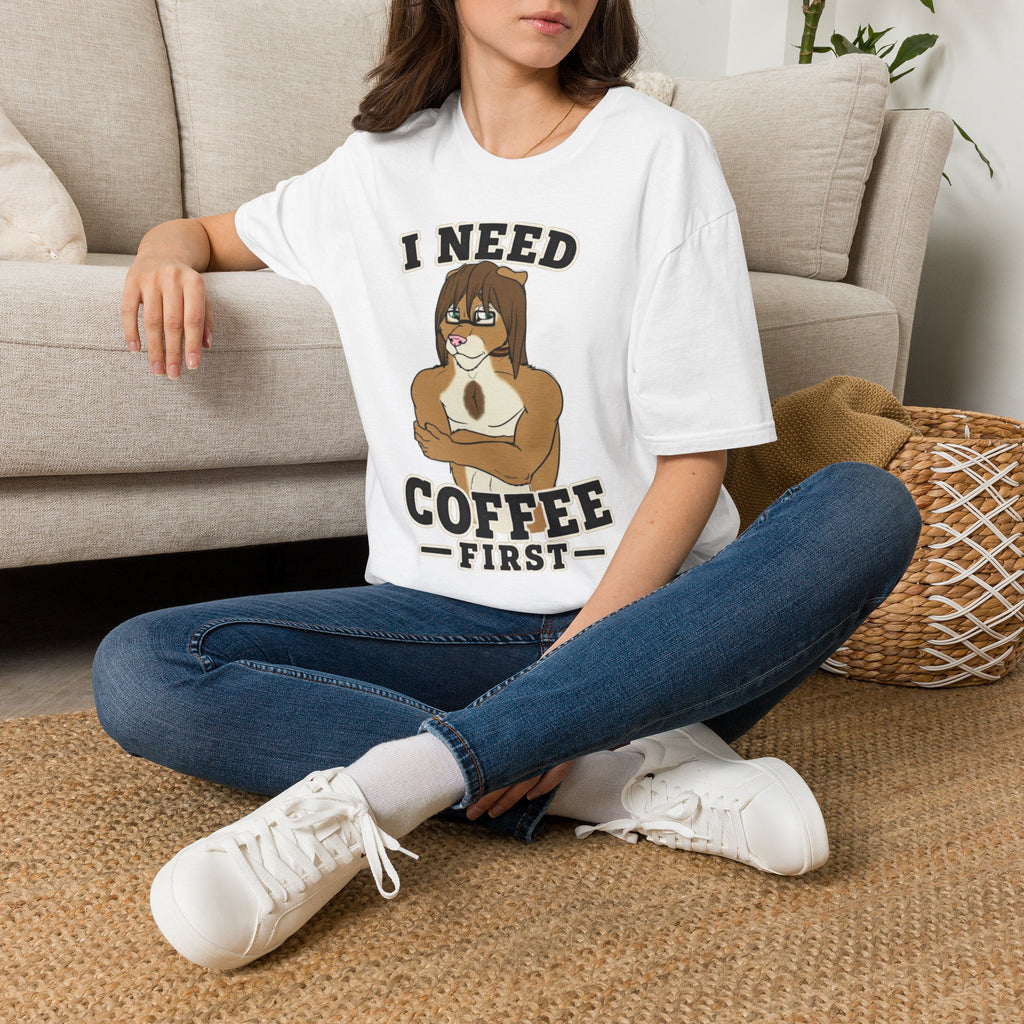 I Need Coffee First Lion Coffee Lover T-Shirt | Funny Furry Graphic