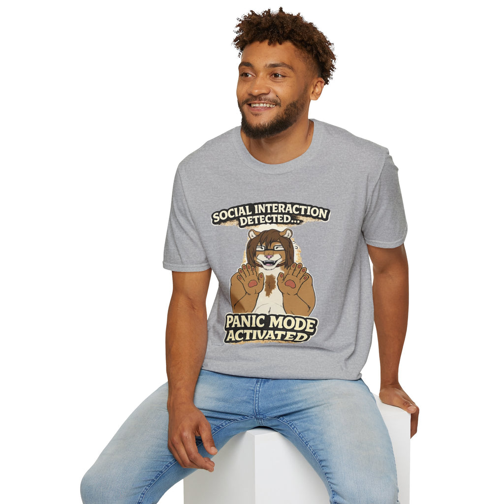 Panic Mode Activated T‑Shirt — "Social Interaction Detected" Funny Furry Graphic Tee
