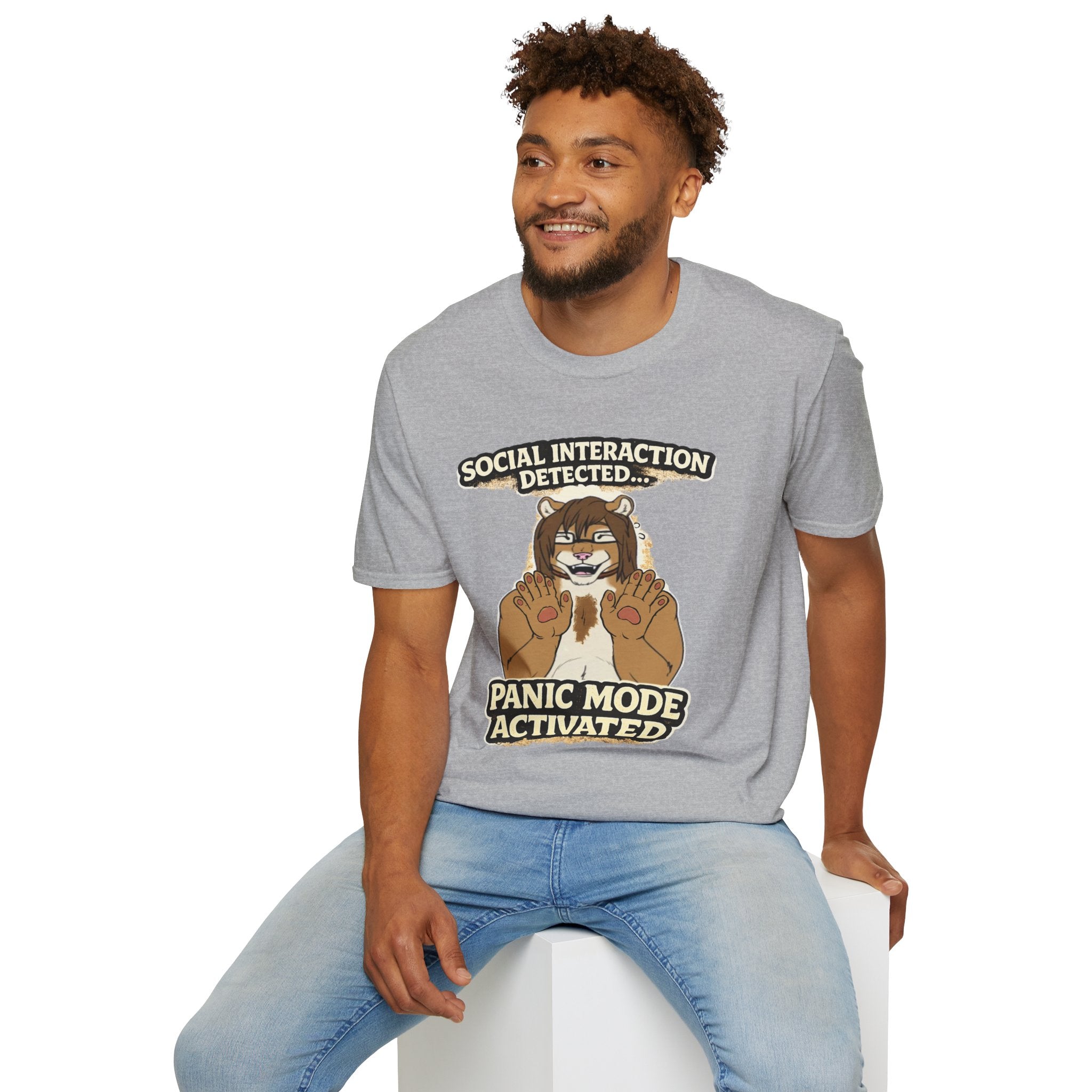 Panic Mode Activated T‑Shirt — "Social Interaction Detected" Funny Furry Graphic Tee