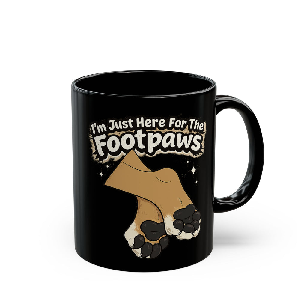 Im Just Here For The Footpaws Mug | Black Ceramic Paw Print Coffee Cup