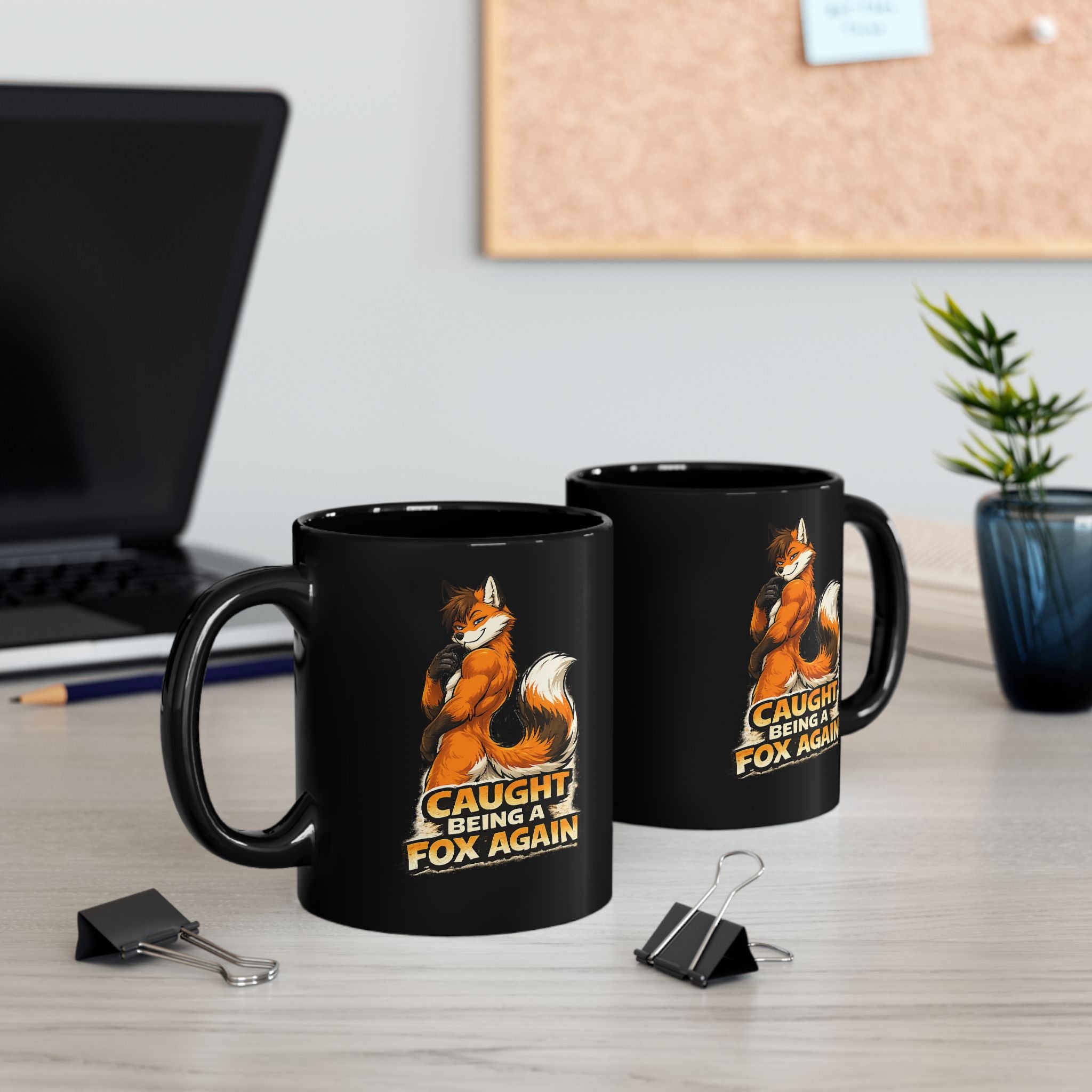 Caught Being a Fox Again mug | Black Ceramic Mug, Fox Illustration