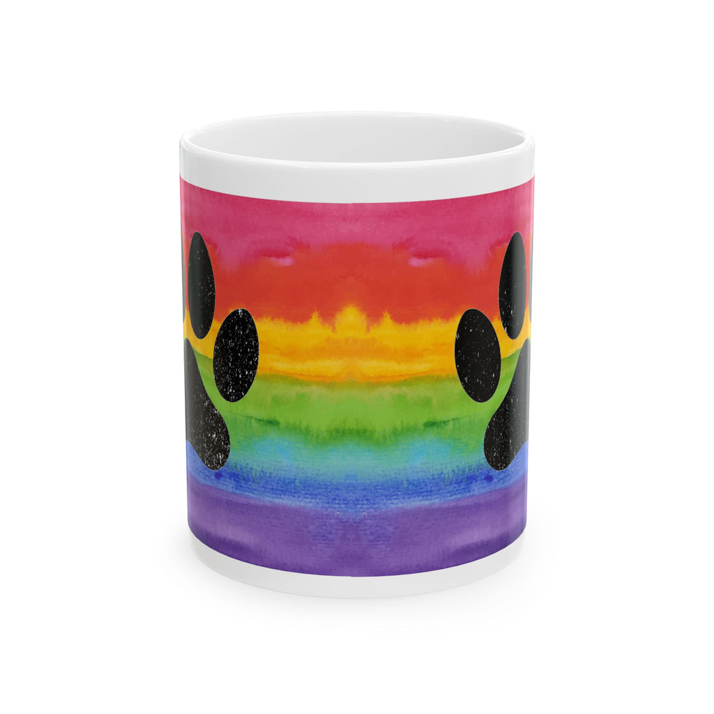 Rainbow Paw Print Ceramic Mug — LGBTQ+ Pride Paw Print Coffee Cup (11oz/15oz)
