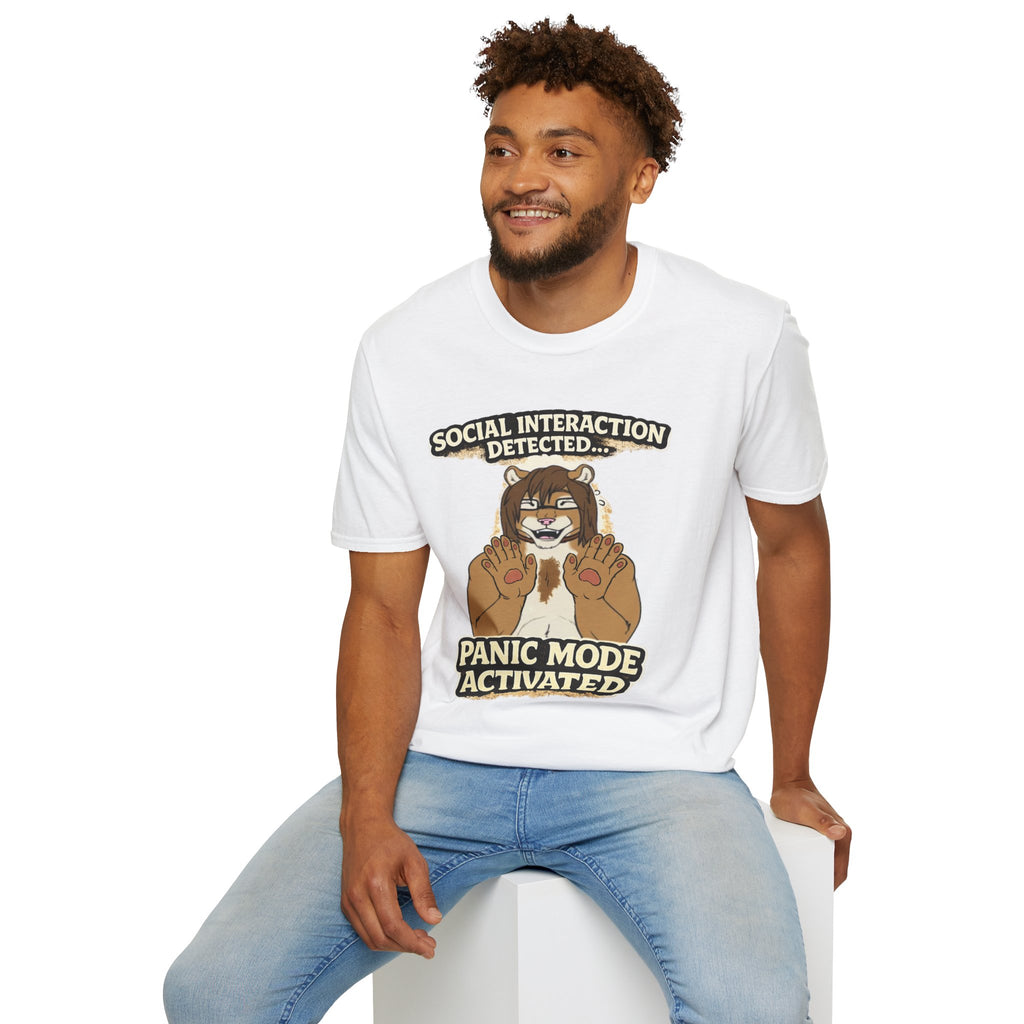 Panic Mode Activated T‑Shirt — "Social Interaction Detected" Funny Furry Graphic Tee