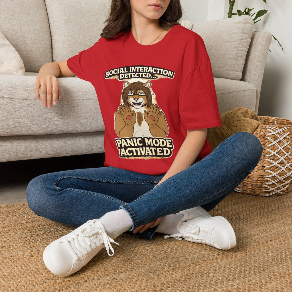 Panic Mode Activated T‑Shirt — "Social Interaction Detected" Funny Furry Graphic Tee