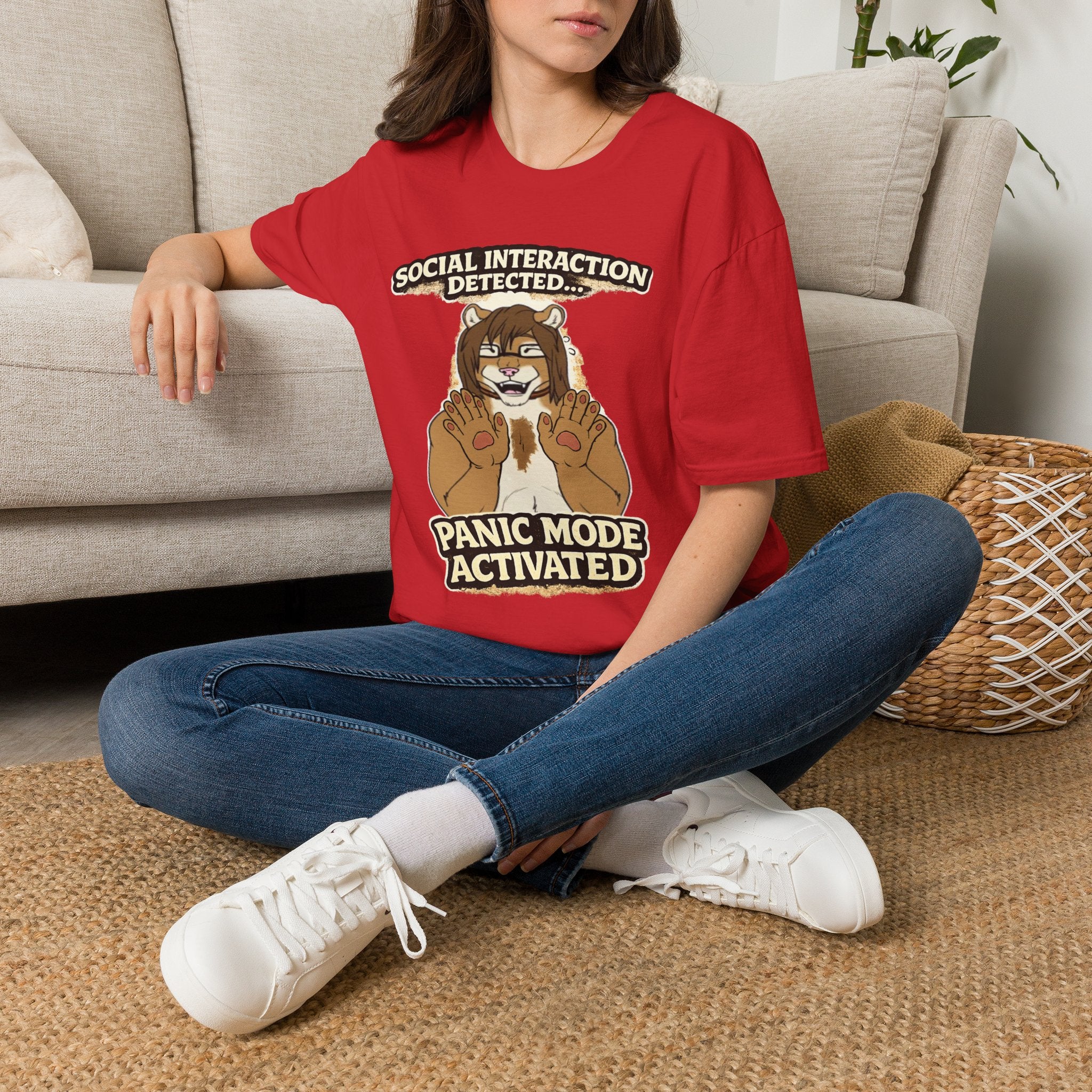 Panic Mode Activated T‑Shirt — "Social Interaction Detected" Funny Furry Graphic Tee