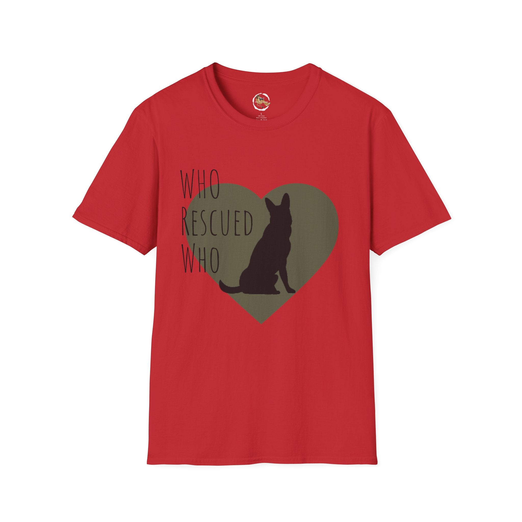 Rescue Dog Heart T-Shirt — "Who Rescued Who" Adoption Tee