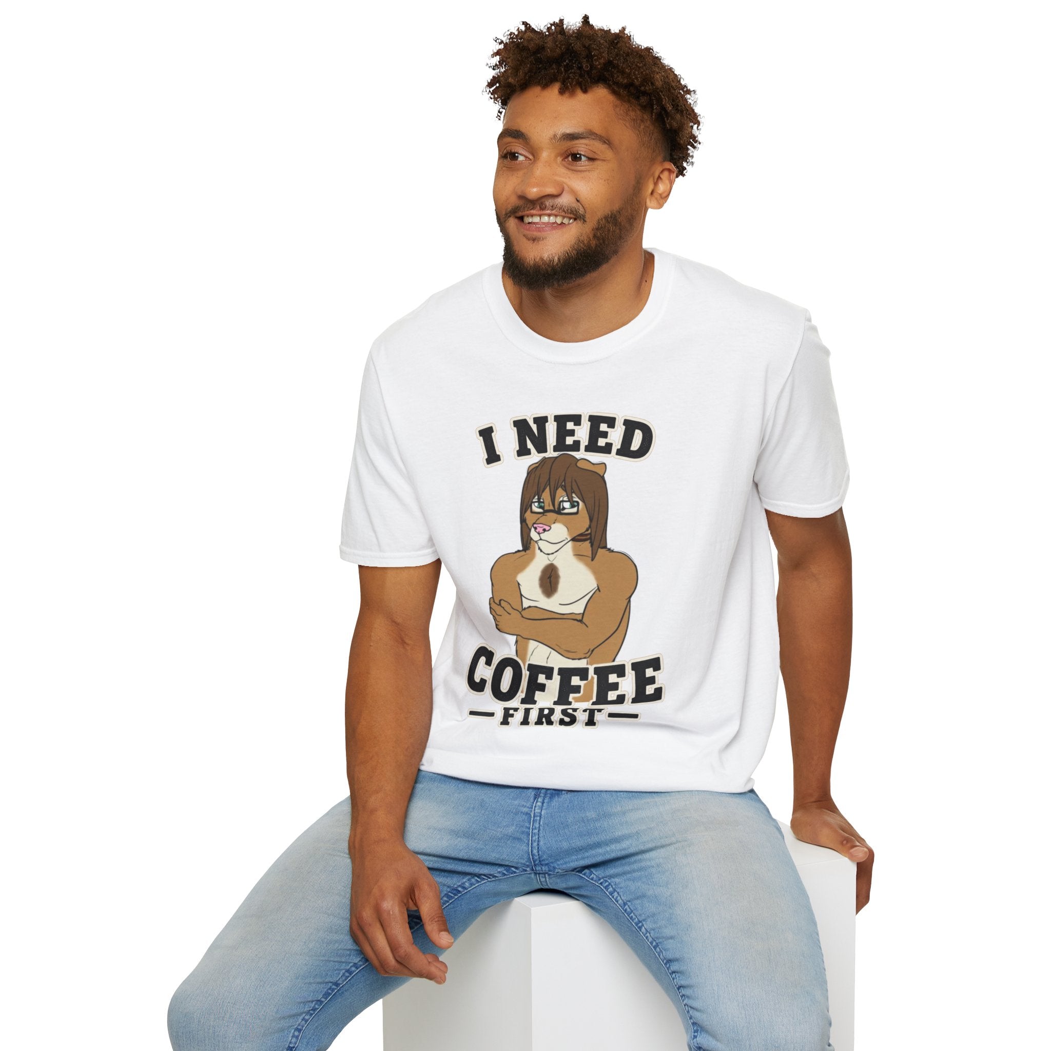 I Need Coffee First Lion Coffee Lover T-Shirt | Funny Furry Graphic