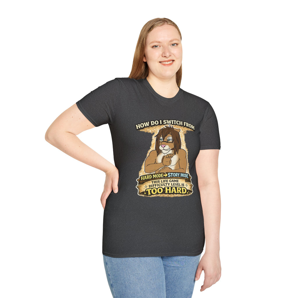Gamer Lion T-Shirt — "How Do I Switch From Hard Mode" Funny Gaming Tee