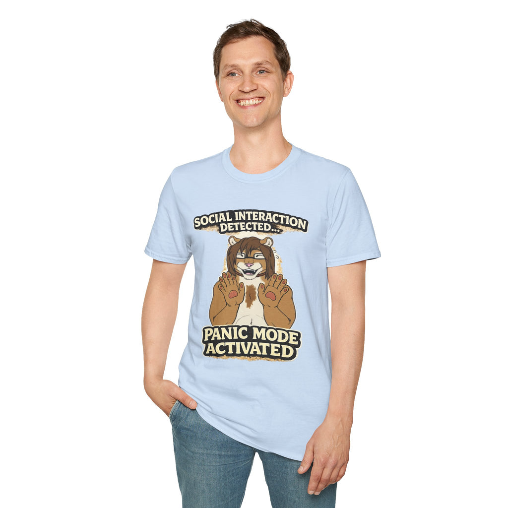 Panic Mode Activated T‑Shirt — "Social Interaction Detected" Funny Furry Graphic Tee