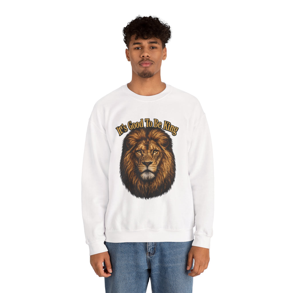 Lion Face Sweatshirt "It's Good to Be King" – Bold Graphic Crewneck