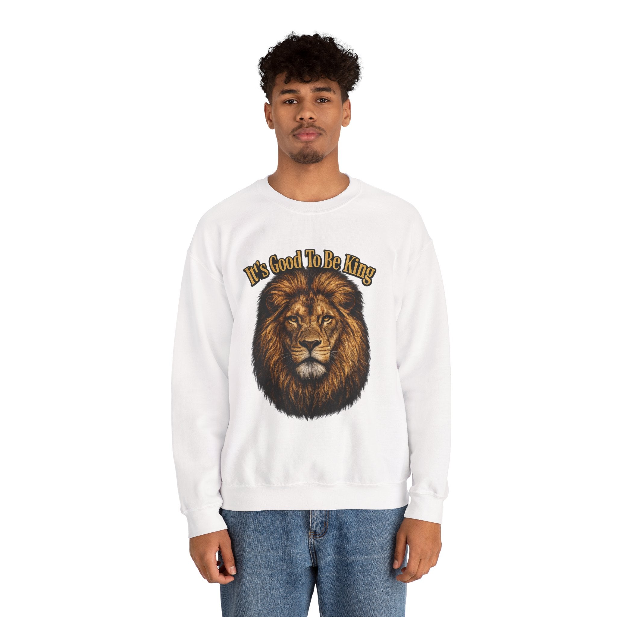 Lion Face Sweatshirt "It's Good to Be King" – Bold Graphic Crewneck