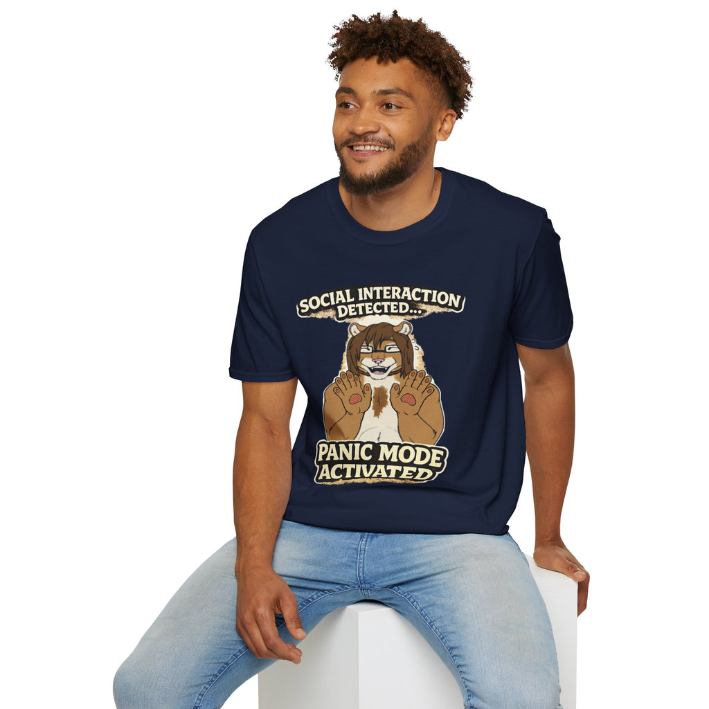 Panic Mode Activated T‑Shirt — "Social Interaction Detected" Funny Furry Graphic Tee
