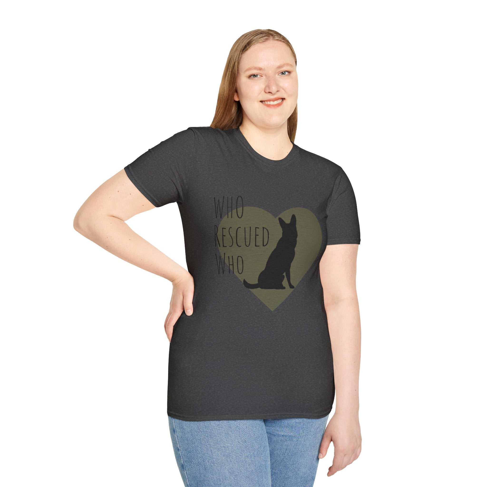 Rescue Dog Heart T-Shirt — "Who Rescued Who" Adoption Tee