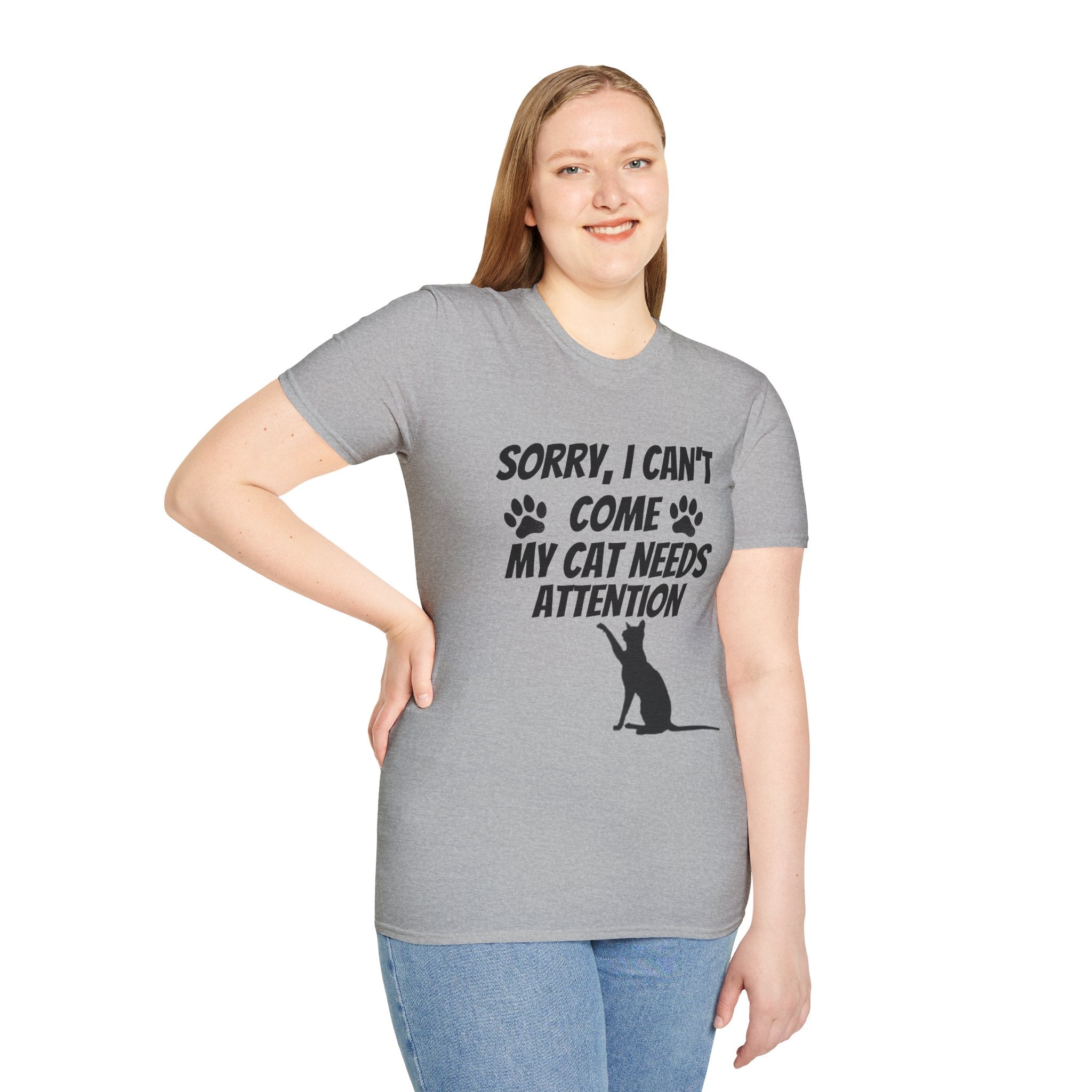 Cat T-Shirt — "Sorry, I Can't Come My Cat Needs Attention" Funny Pet Lover Tee